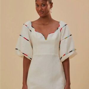 FARM Rio White Puff Sleeve Sheath Mini Dress